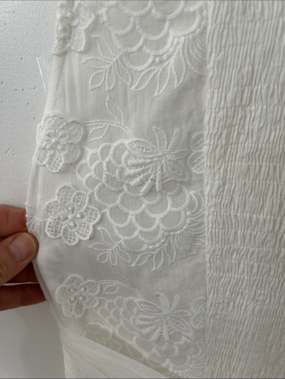 White Lace Bohemian Maxi Dress Tiered Smocked Empire Waist Embroidered Bridal - Picture 8 of 16